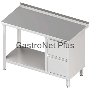 Stół przyścienny z blokiem dwóch szuflad po prawej stronie i półką 1100x600x850