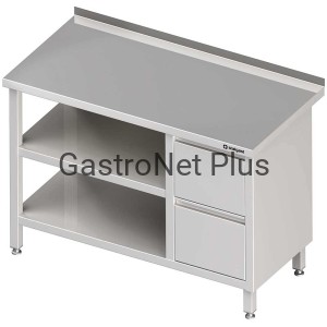 Stół przyścienny z blokiem dwóch szuflad po prawej stronie i dwiema półkami 1100 x 700 x 850