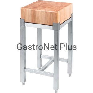 Kloc masarski drewniany 400x400x800 mm na podstawie ze stali nierdzewnej