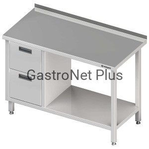 Stół przyścienny z blokiem dwóch szuflad po lewej stronie i półką 1100x700x850